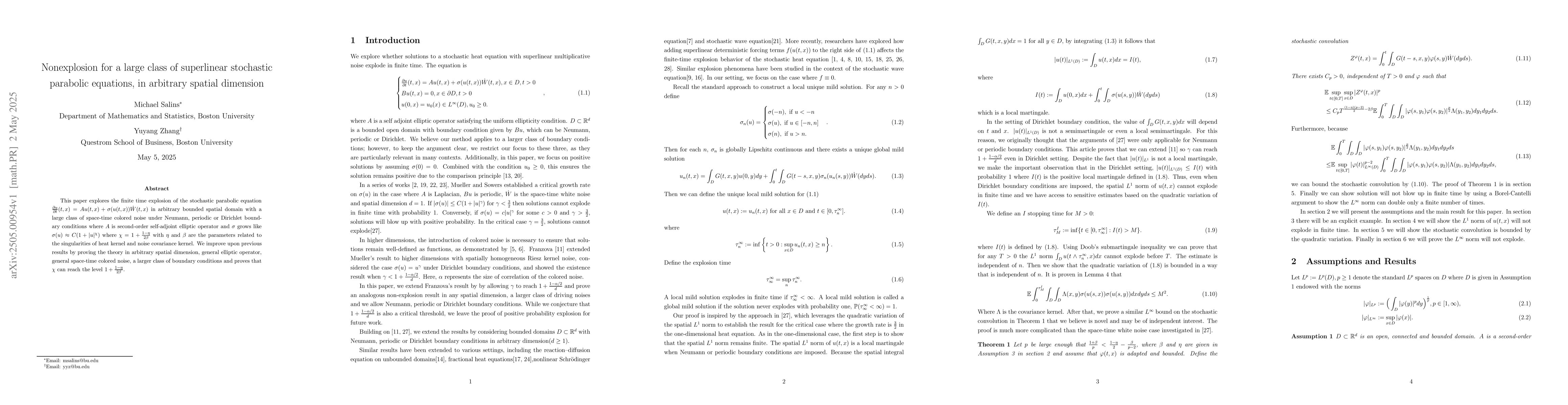Thumbnail for Nonexplosion for a large class of superlinear stochastic parabolic
  equations, in arbitrary spatial dimension