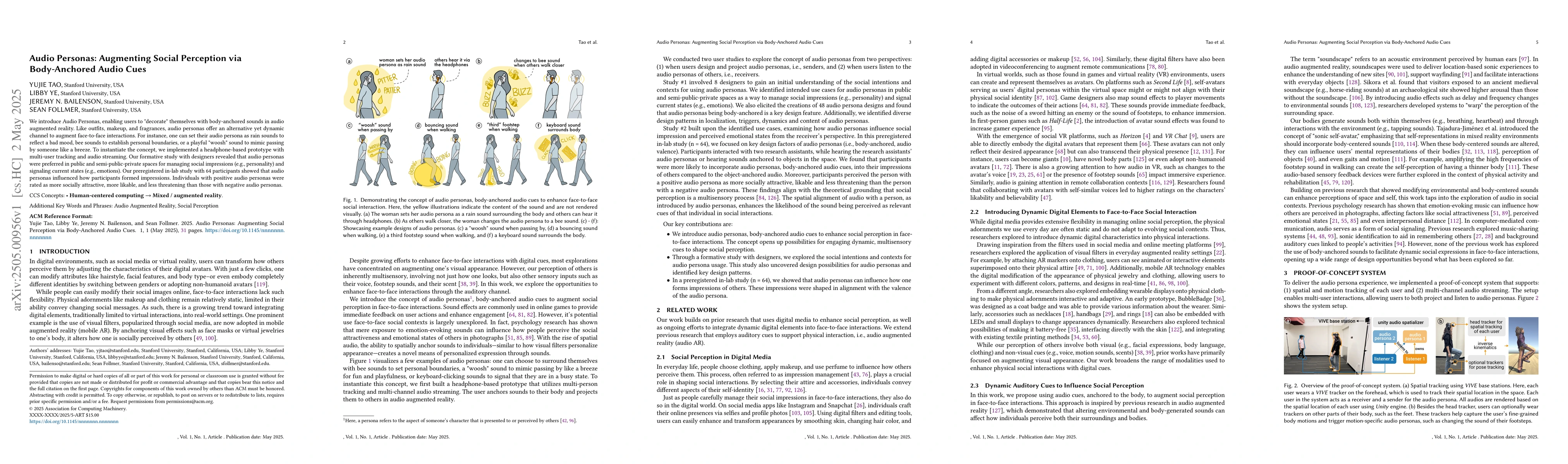Thumbnail for Audio Personas: Augmenting Social Perception via Body-Anchored Audio
  Cues