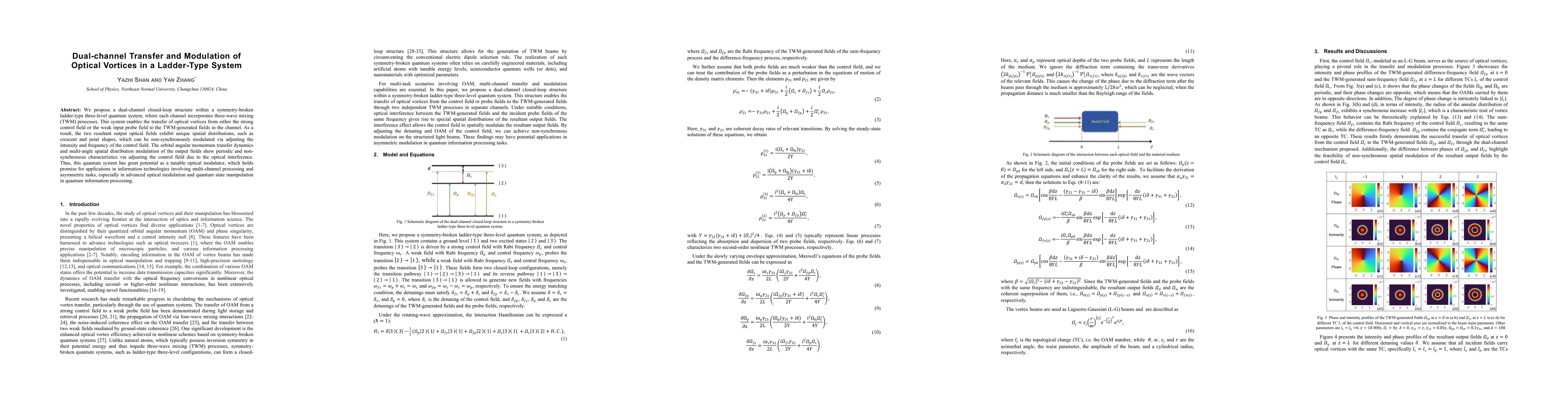 Thumbnail for Dual-channel Transfer and Modulation of Optical Vortices in a
  Ladder-Type System