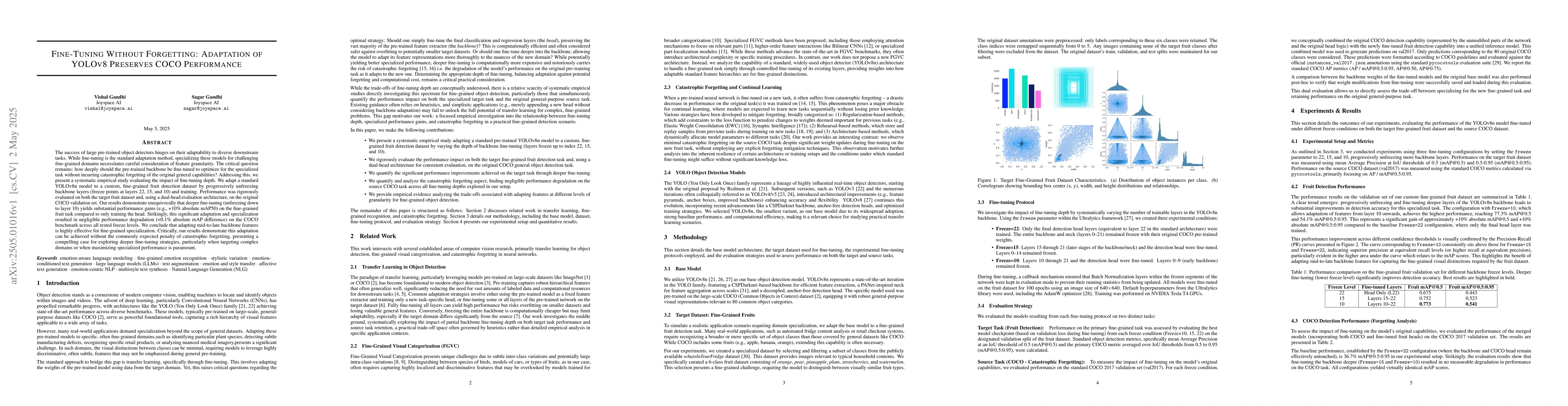 Thumbnail for Fine-Tuning Without Forgetting: Adaptation of YOLOv8 Preserves COCO
  Performance