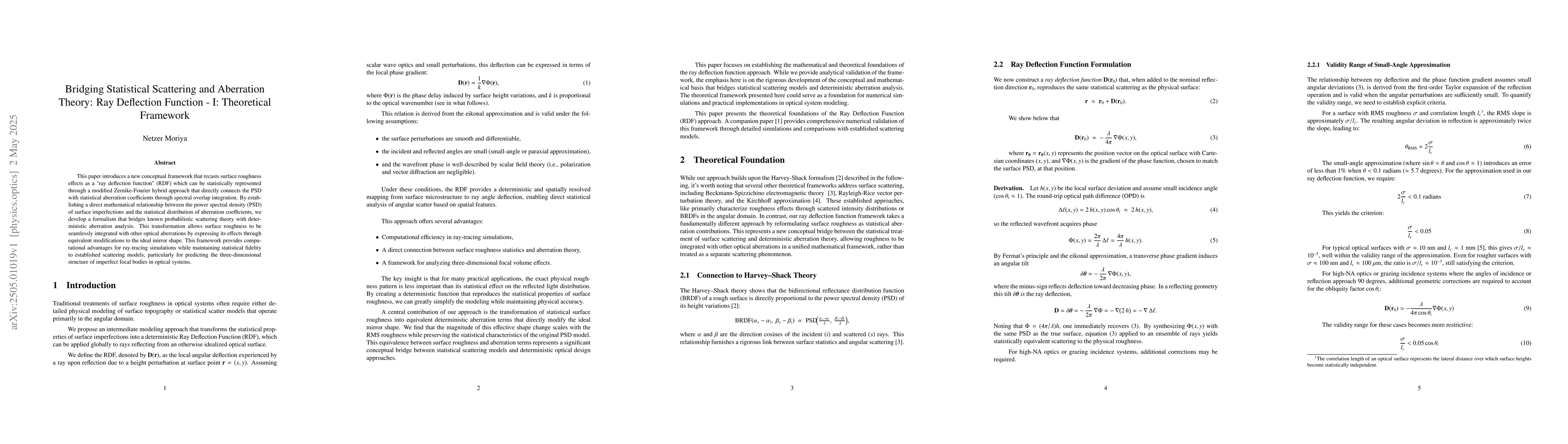 Thumbnail for Bridging Statistical Scattering and Aberration Theory: Ray Deflection
  Function -- I: Theoretical Framework