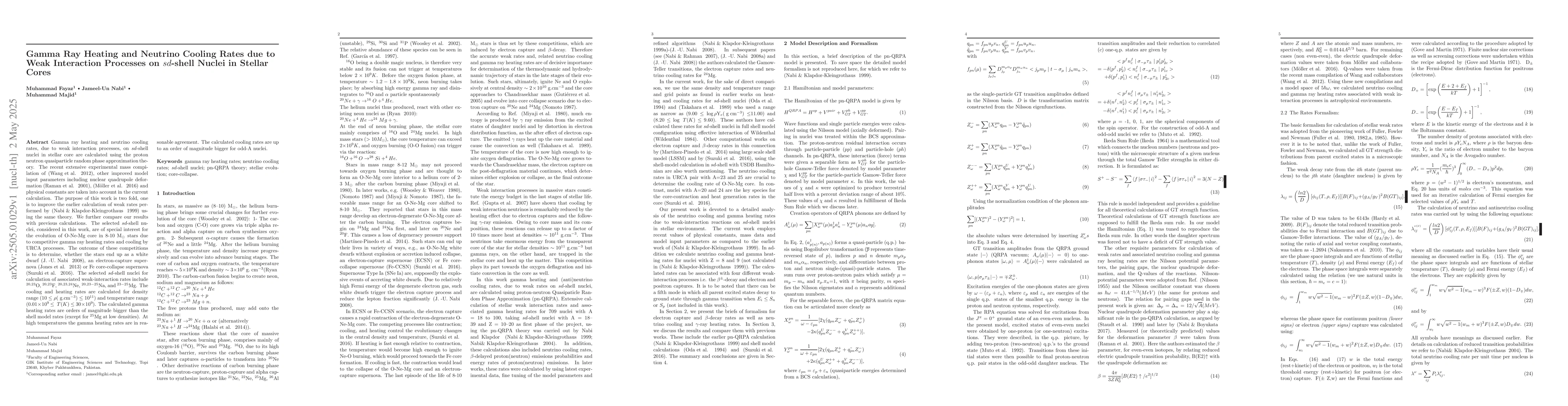 Thumbnail for Gamma Ray Heating and Neutrino Cooling Rates due to Weak Interaction
  Processes on sd-shell Nuclei in Stellar Cores