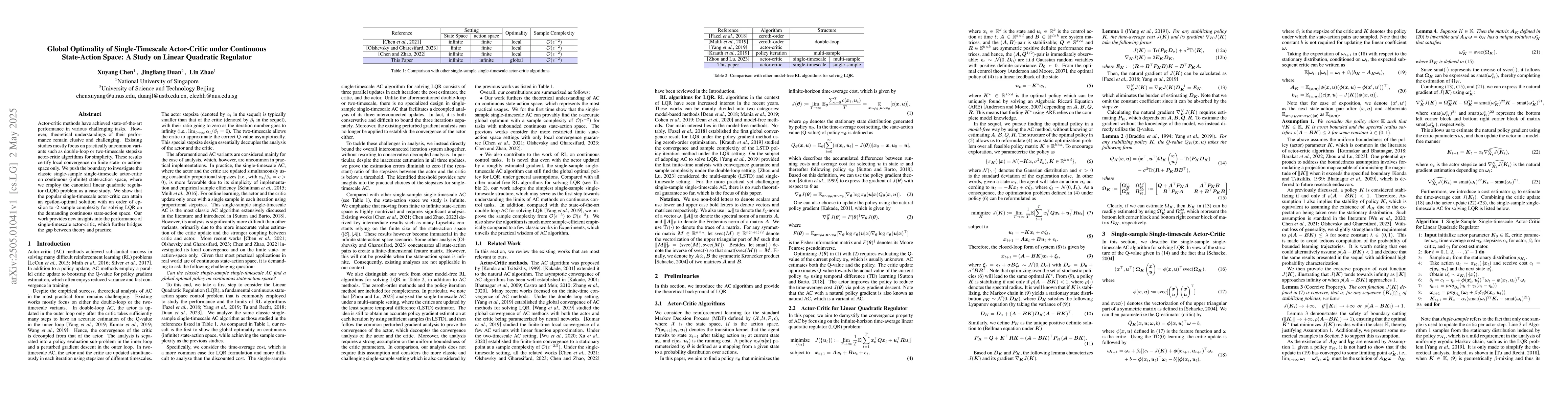 Thumbnail for Global Optimality of Single-Timescale Actor-Critic under Continuous
  State-Action Space: A Study on Linear Quadratic Regulator