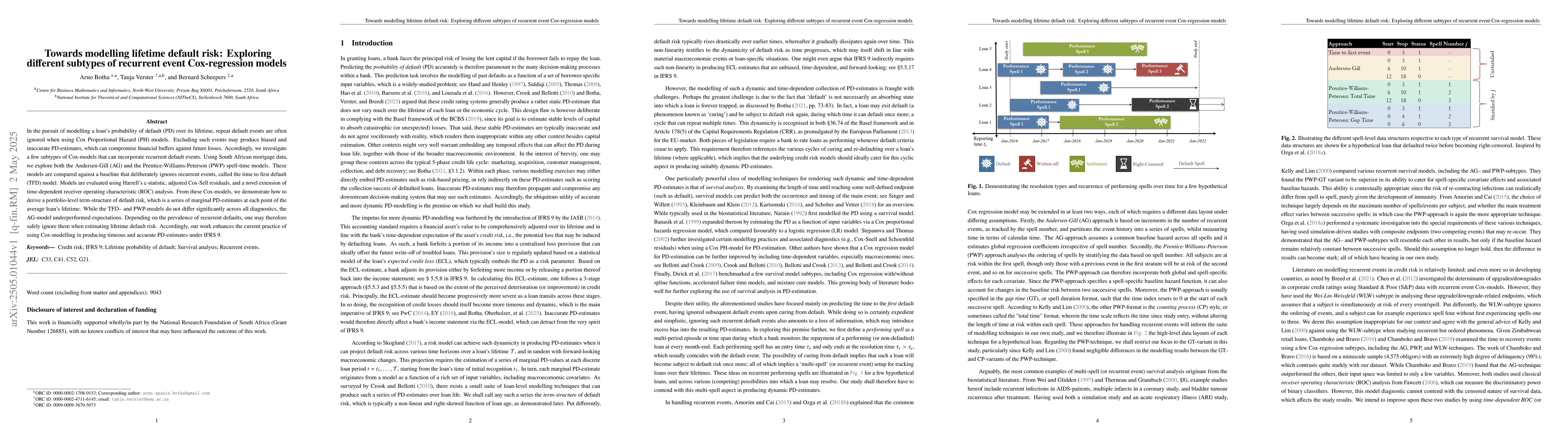 Thumbnail for Towards modelling lifetime default risk: Exploring different subtypes of
  recurrent event Cox-regression models