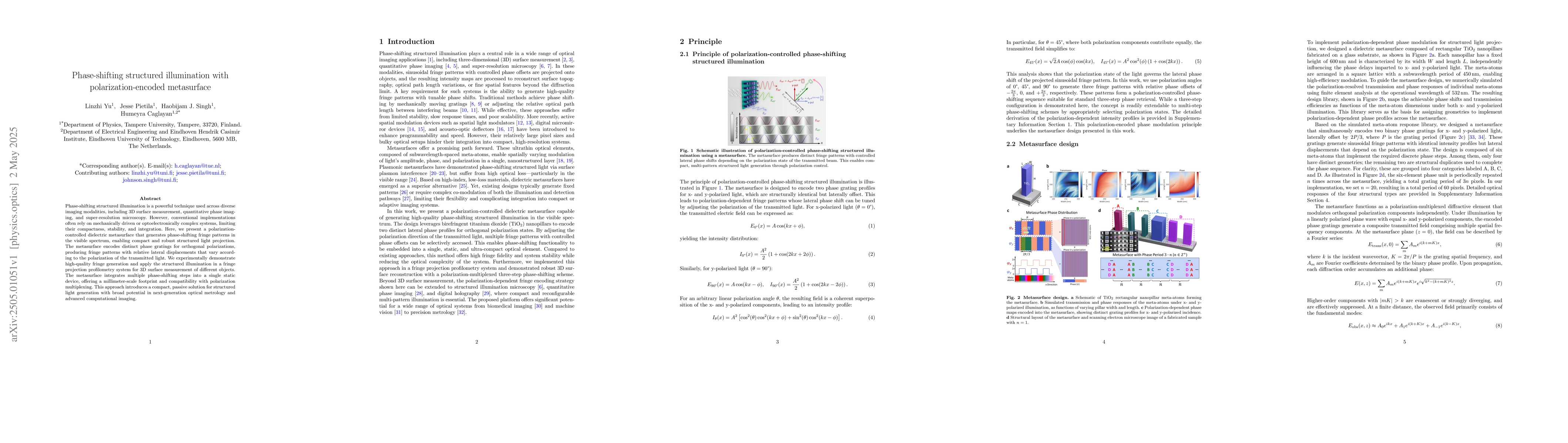 Thumbnail for Phase-shifting structured illumination with polarization-encoded
  metasurface