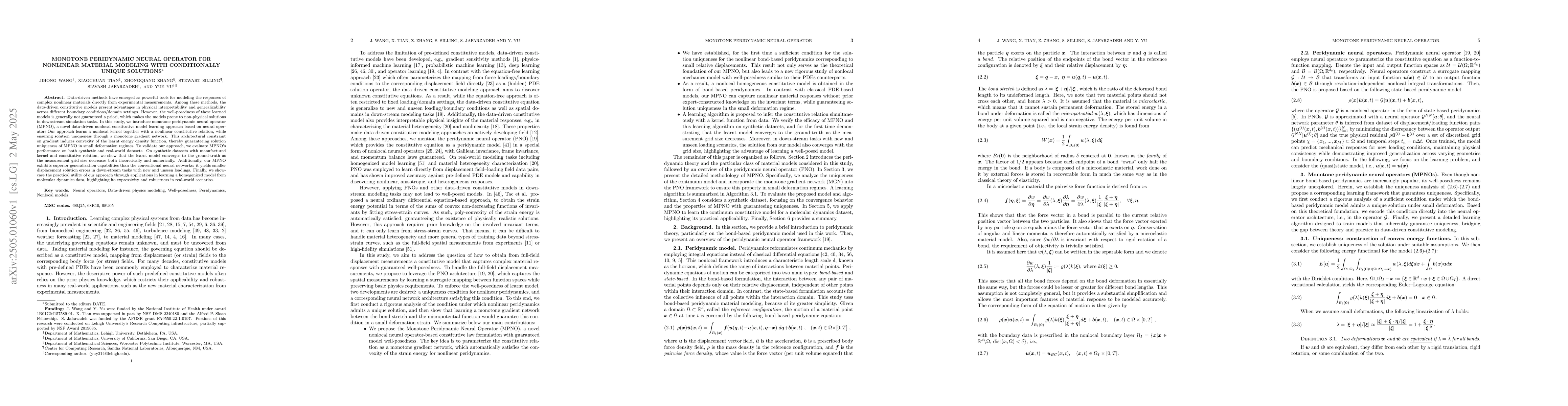 Thumbnail for Monotone Peridynamic Neural Operator for Nonlinear Material Modeling
  with Conditionally Unique Solutions