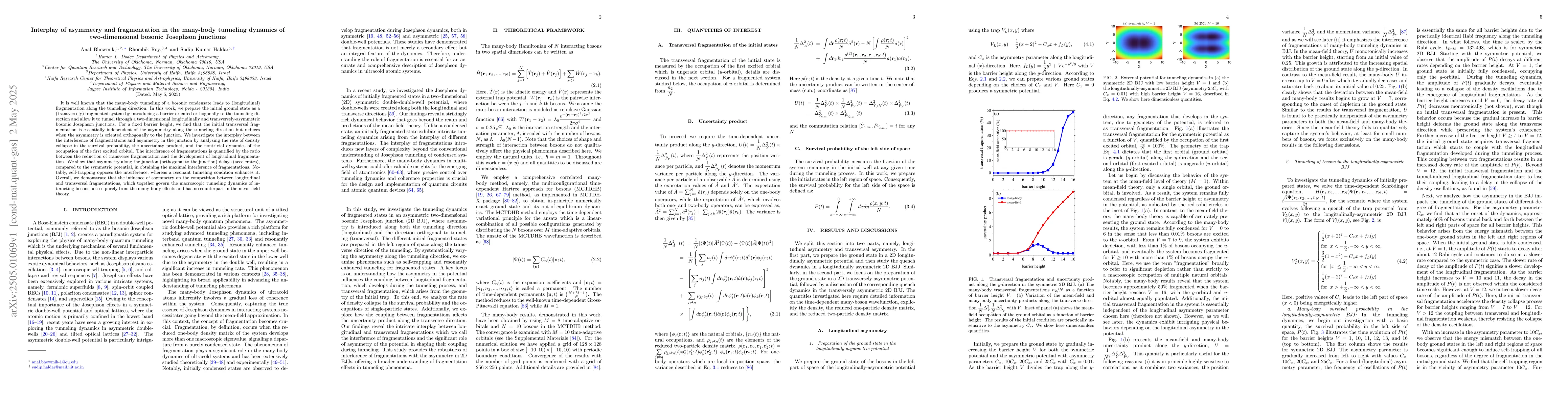 Thumbnail for Interplay of asymmetry and fragmentation in the many-body tunneling
  dynamics of two-dimensional bosonic Josephson junctions