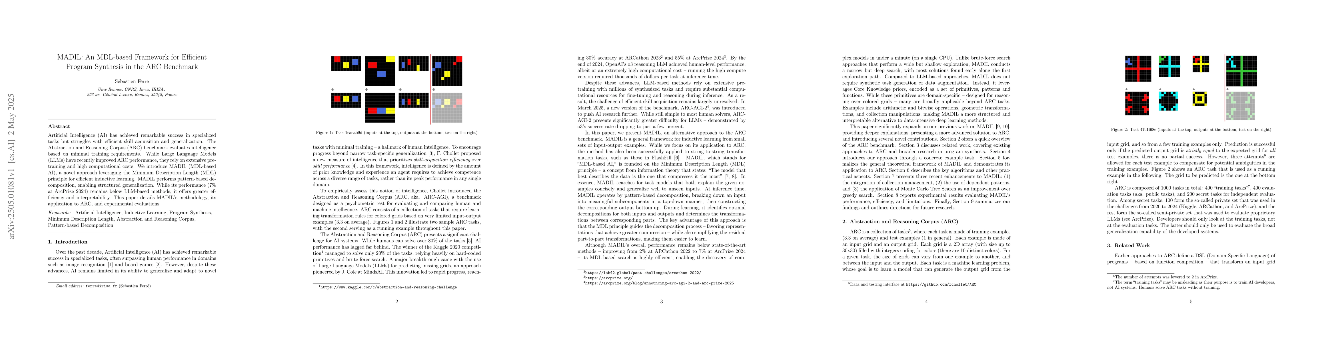 Thumbnail for MADIL: An MDL-based Framework for Efficient Program Synthesis in the ARC
  Benchmark