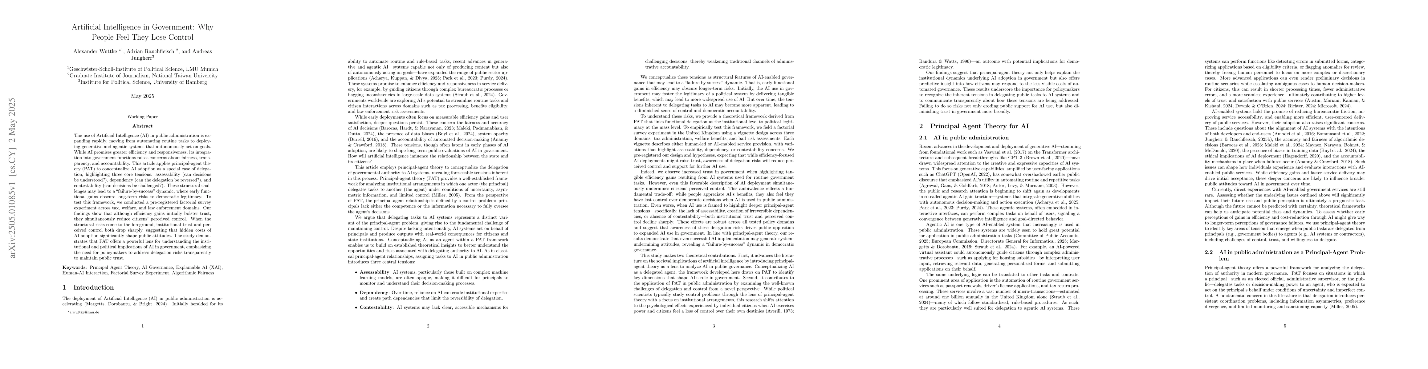 Thumbnail for Artificial Intelligence in Government: Why People Feel They Lose Control