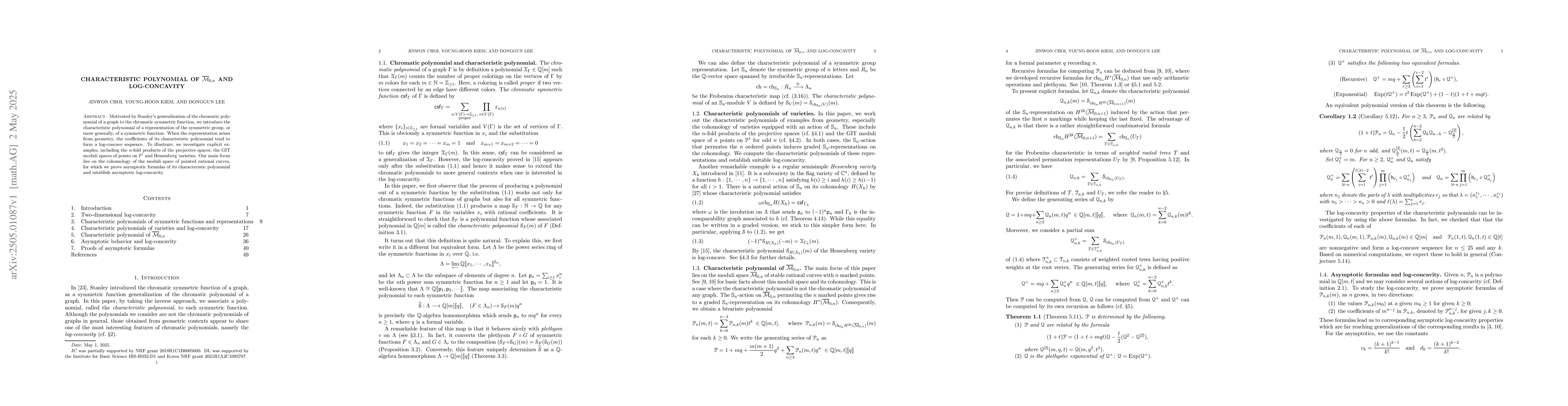 Thumbnail for Characteristic polynomial of $\overline{\mathcal{M}}_{0,n}$ and
  log-concavity