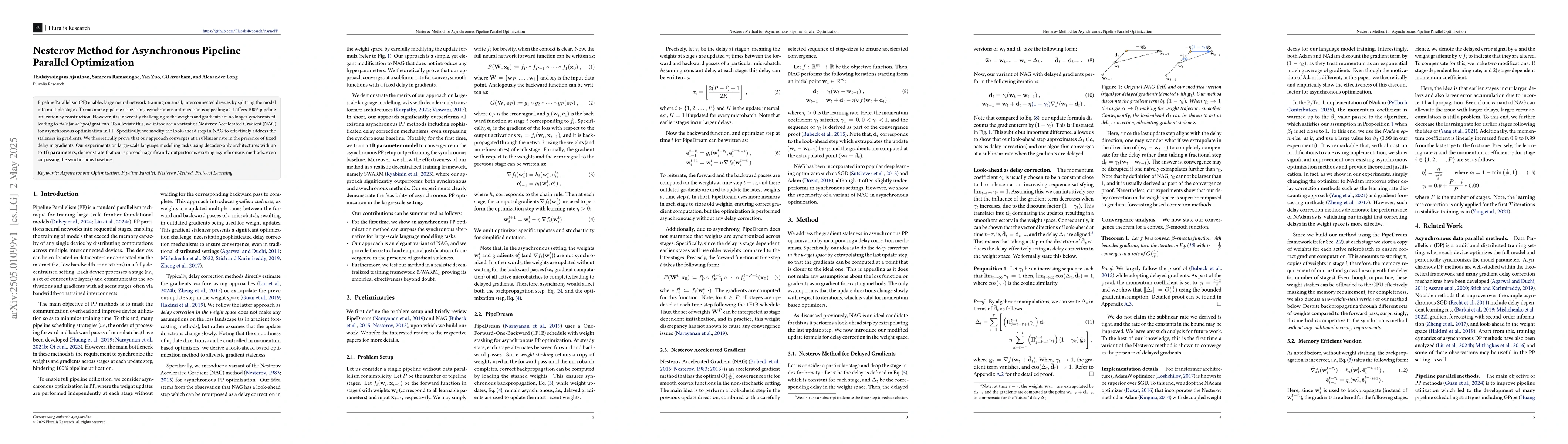 Thumbnail for Nesterov Method for Asynchronous Pipeline Parallel Optimization