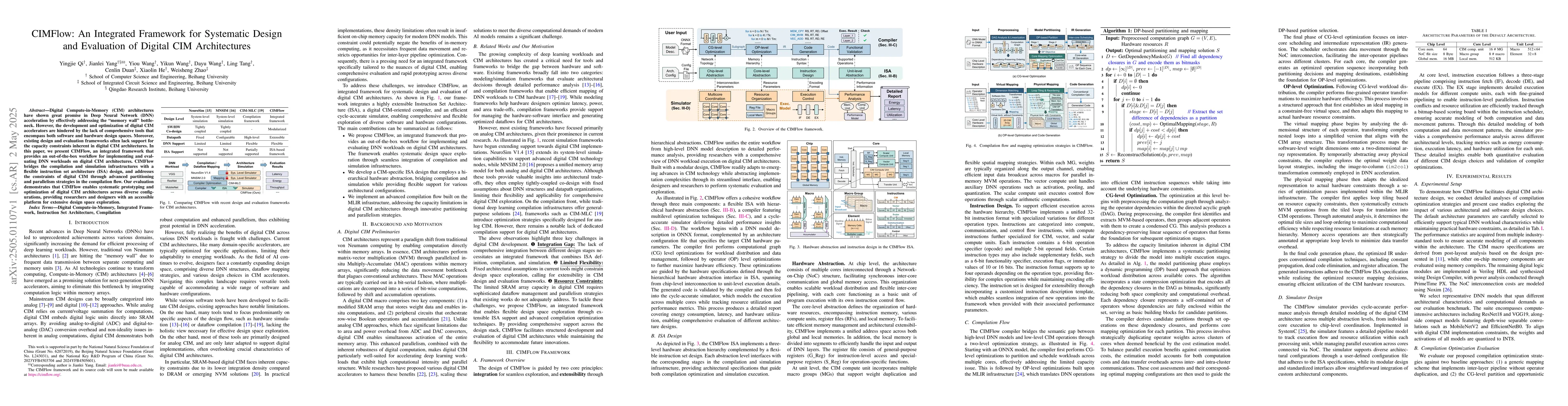 Thumbnail for CIMFlow: An Integrated Framework for Systematic Design and Evaluation of
  Digital CIM Architectures