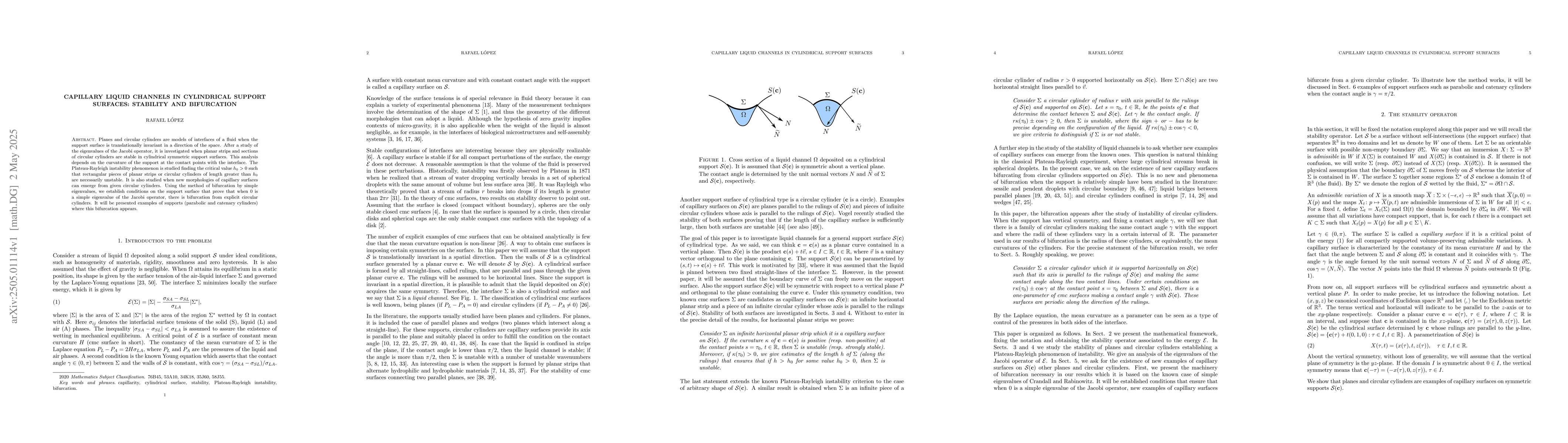 Thumbnail for Capillary liquid channels in cylindrical support surfaces: stability and
  bifurcation