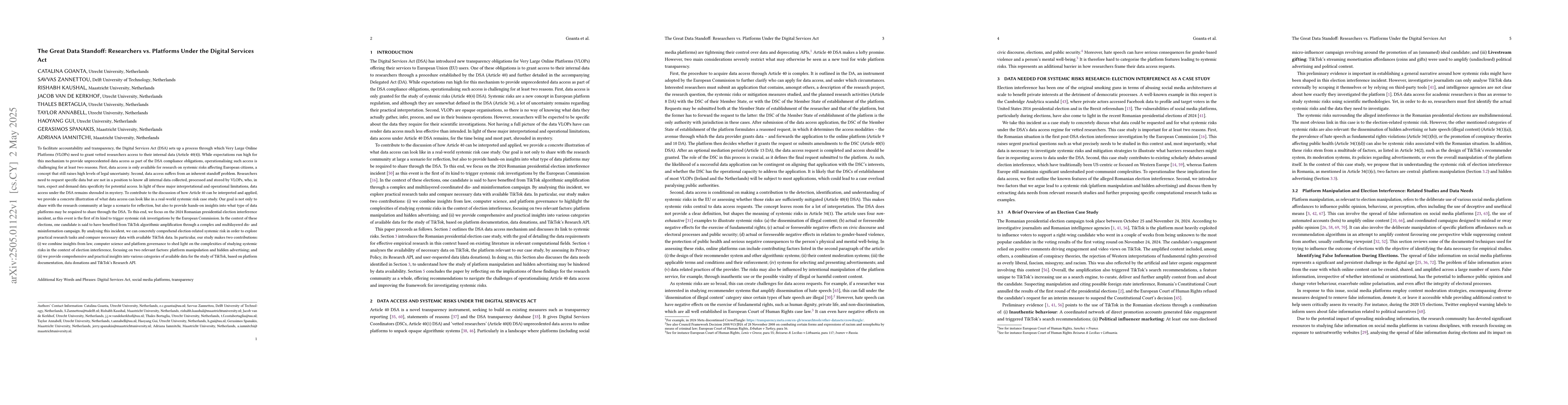 Thumbnail for The Great Data Standoff: Researchers vs. Platforms Under the Digital
  Services Act