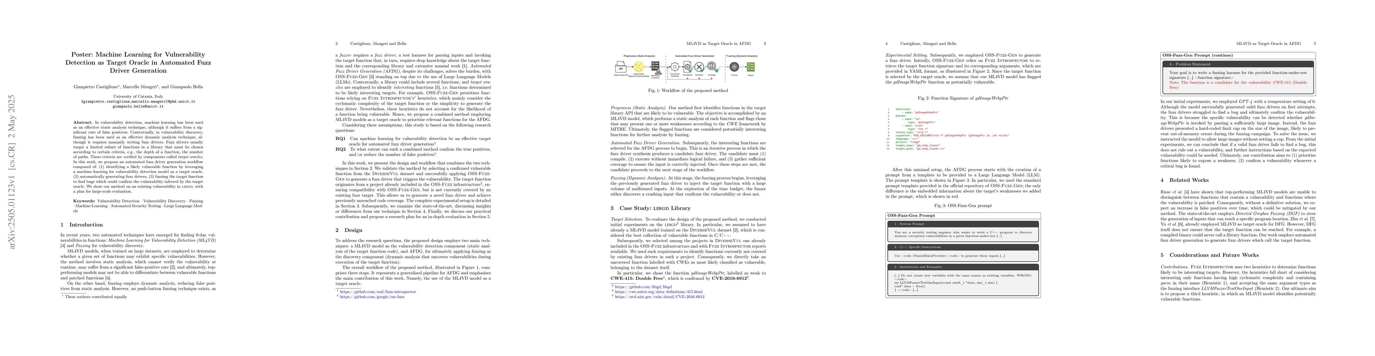 Thumbnail for Poster: Machine Learning for Vulnerability Detection as Target Oracle in
  Automated Fuzz Driver Generation
