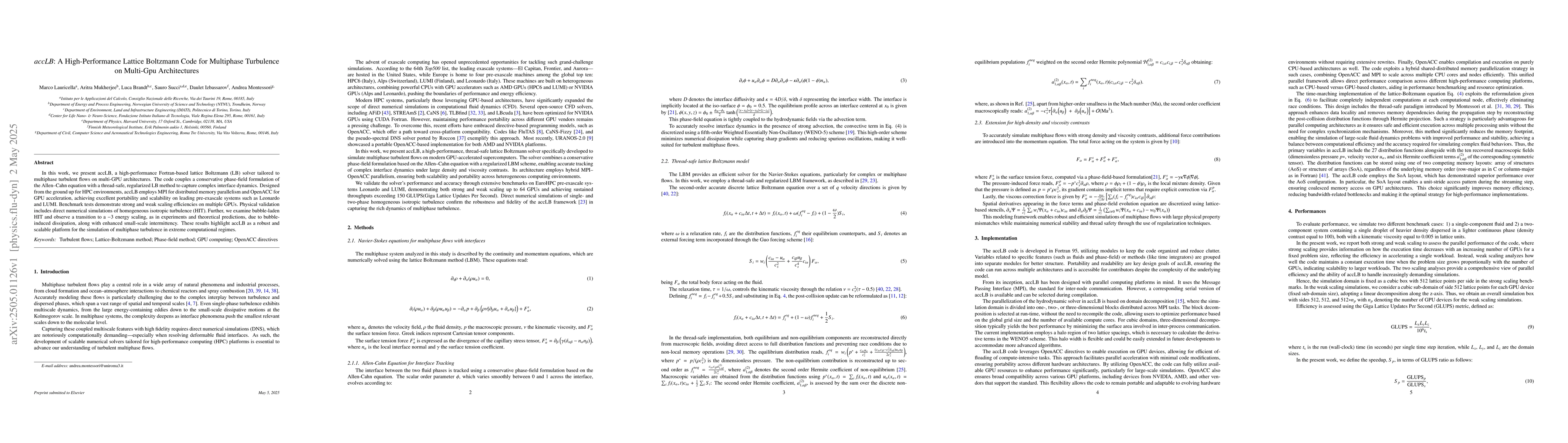 Thumbnail for accLB: A High-Performance Lattice Boltzmann Code for Multiphase
  Turbulence on Multi-Gpu Architectures