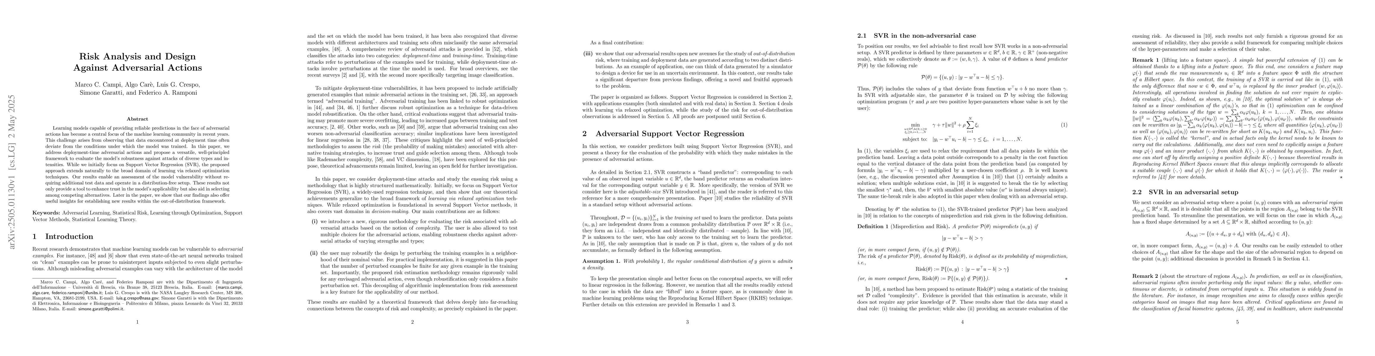 Thumbnail for Risk Analysis and Design Against Adversarial Actions