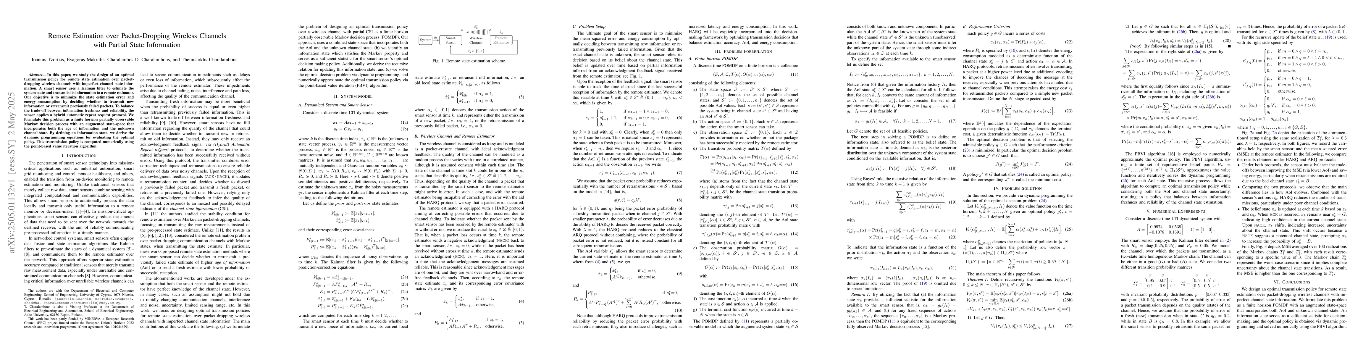Thumbnail for Remote Estimation over Packet-Dropping Wireless Channels with Partial
  State Information