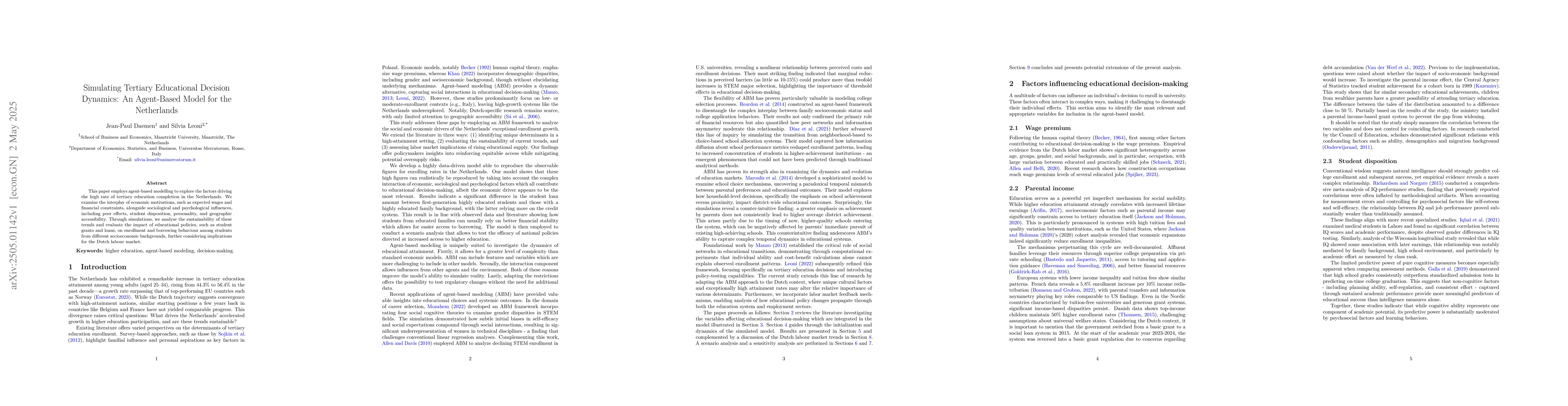 Thumbnail for Simulating Tertiary Educational Decision Dynamics: An Agent-Based Model
  for the Netherlands