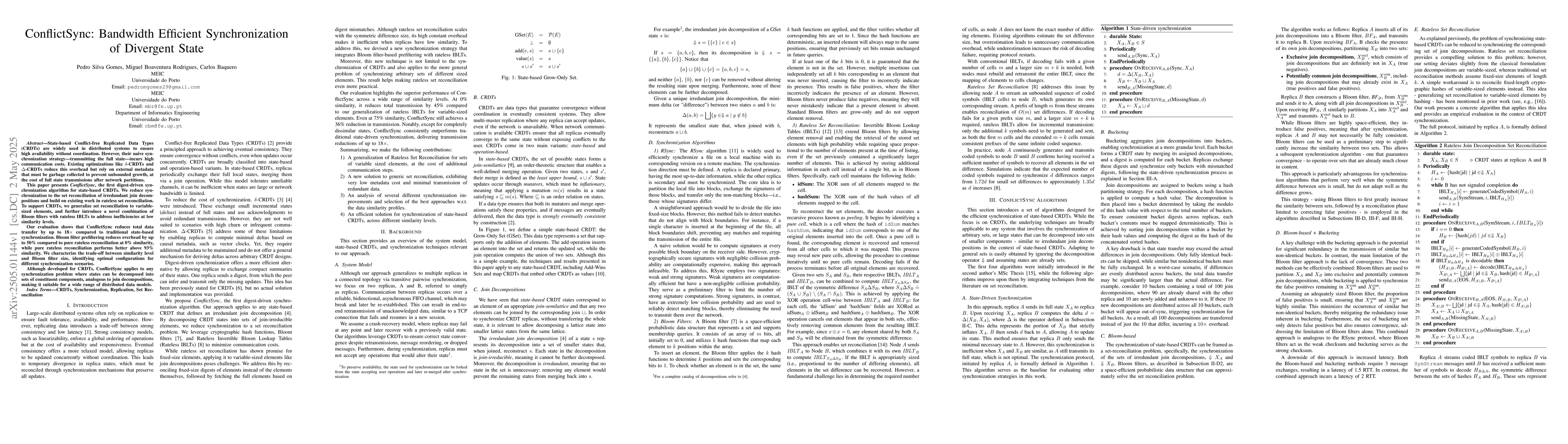 Thumbnail for ConflictSync: Bandwidth Efficient Synchronization of Divergent State