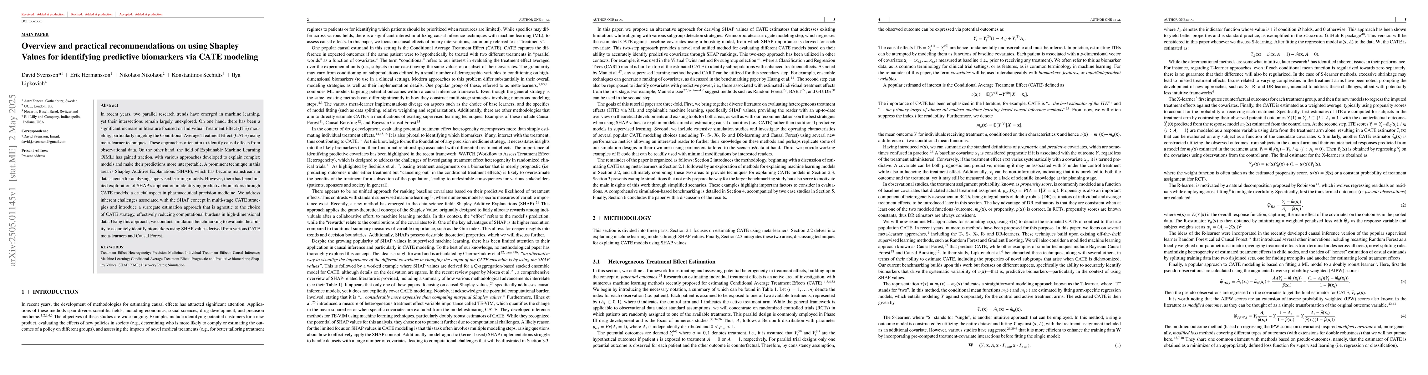 Thumbnail for Overview and practical recommendations on using Shapley Values for
  identifying predictive biomarkers via CATE modeling