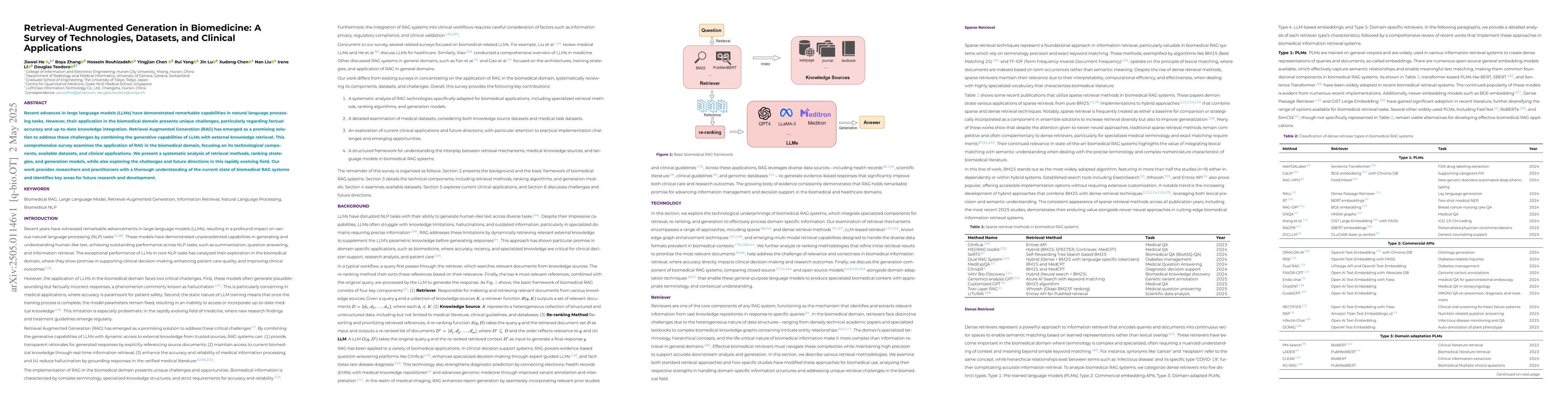Thumbnail for Retrieval-Augmented Generation in Biomedicine: A Survey of Technologies,
  Datasets, and Clinical Applications