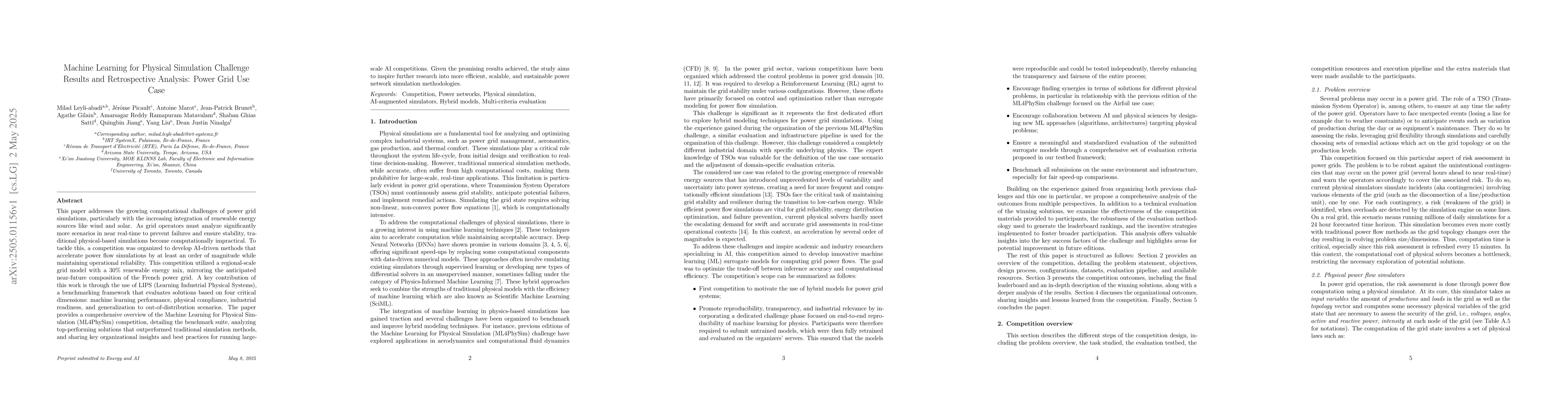 Thumbnail for Machine Learning for Physical Simulation Challenge Results and
  Retrospective Analysis: Power Grid Use Case