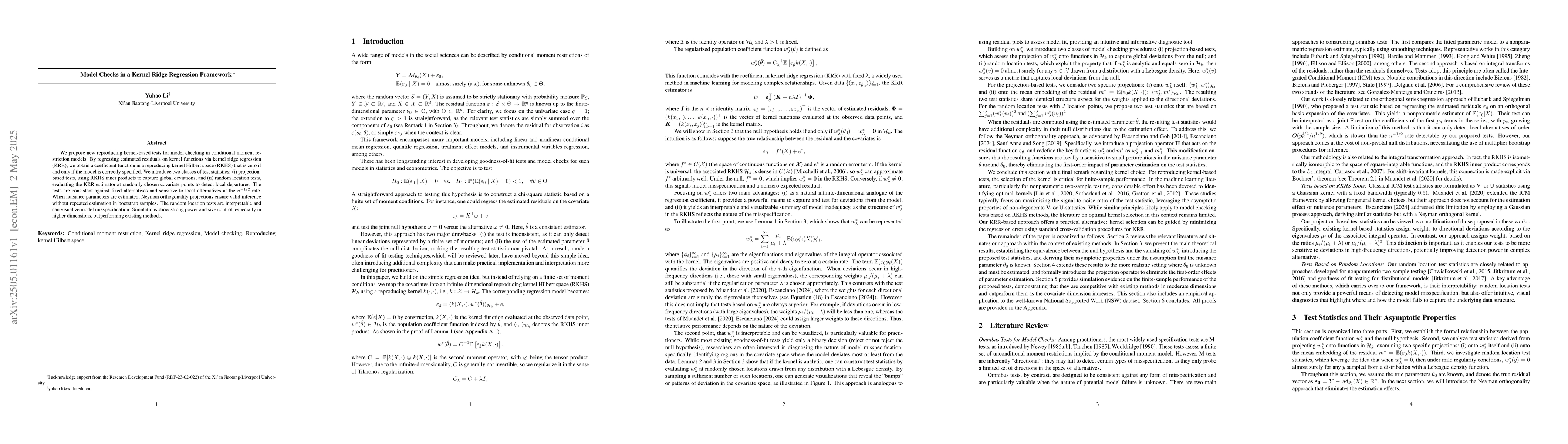 Thumbnail for Model Checks in a Kernel Ridge Regression Framework