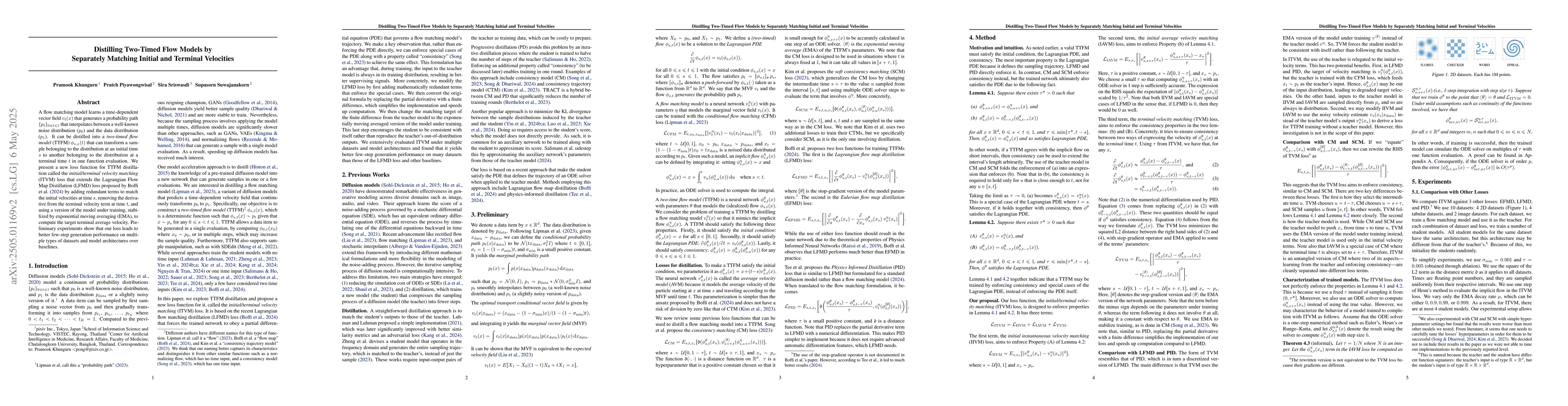 Thumbnail for Distilling Two-Timed Flow Models by Separately Matching Initial and
  Terminal Velocities
