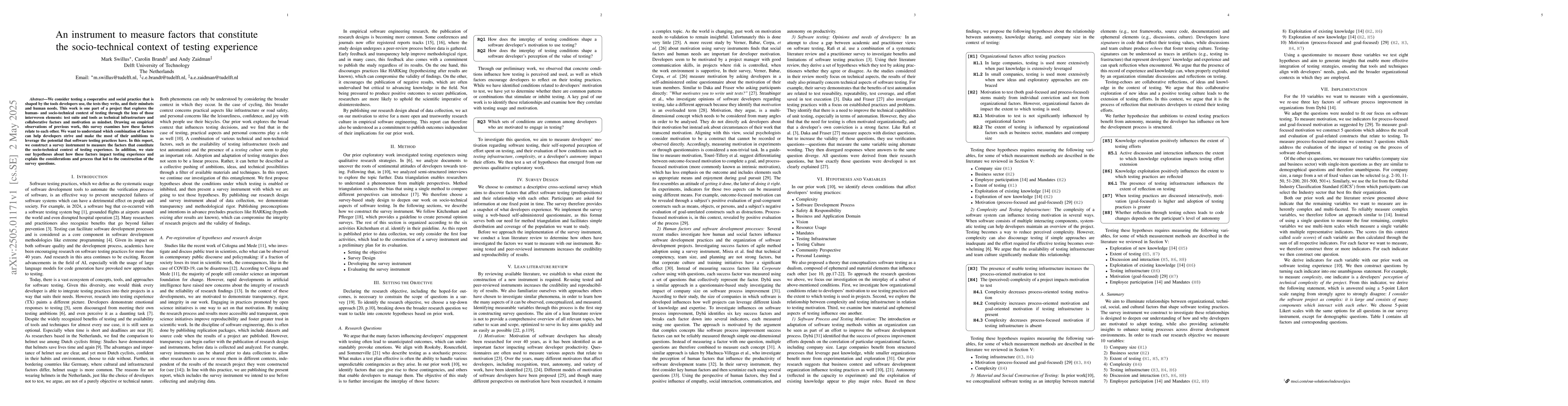Thumbnail for An instrument to measure factors that constitute the socio-technical
  context of testing experience