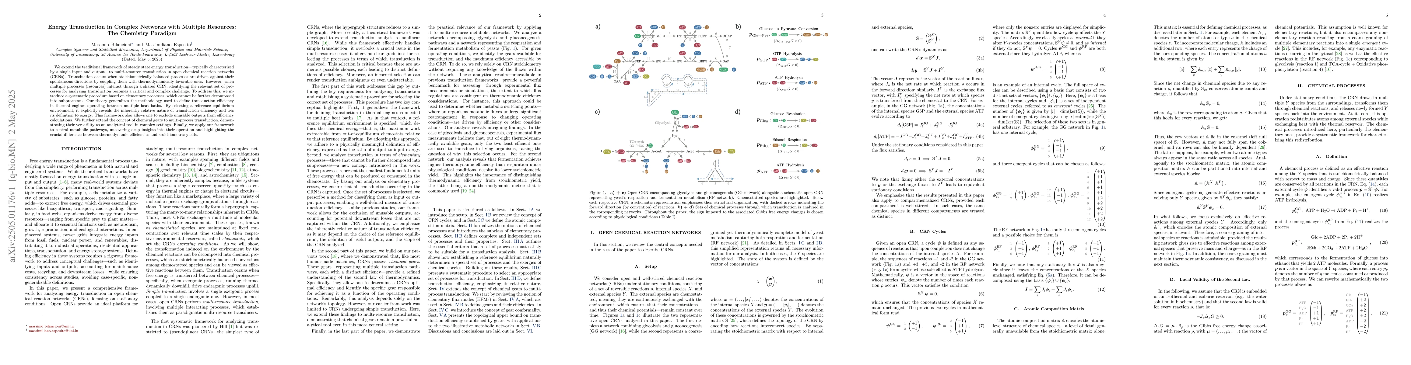Thumbnail for Energy Transduction in Complex Networks with Multiple Resources: The
  Chemistry Paradigm