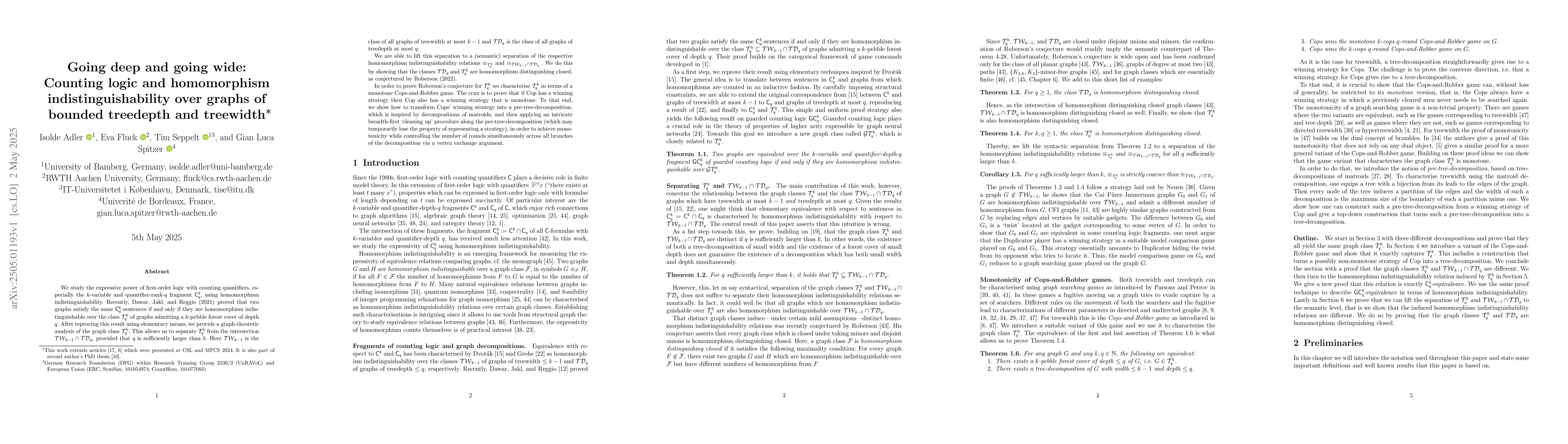 Thumbnail for Going deep and going wide: Counting logic and homomorphism
  indistinguishability over graphs of bounded treedepth and treewidth