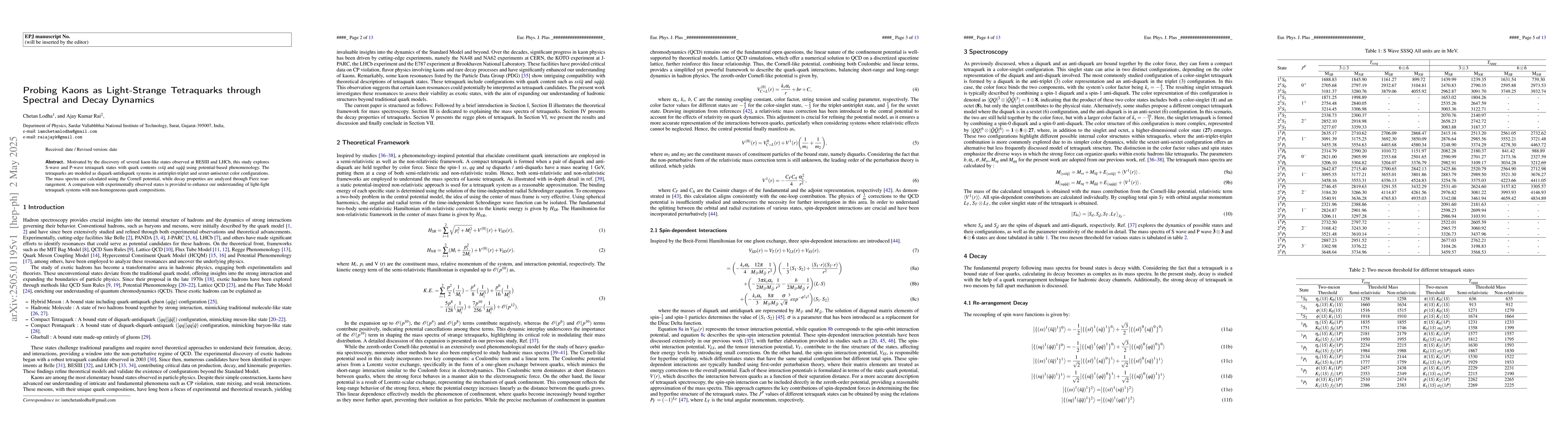 Thumbnail for Probing Kaons as Light-Strange Tetraquarks through Spectral and Decay
  Dynamics