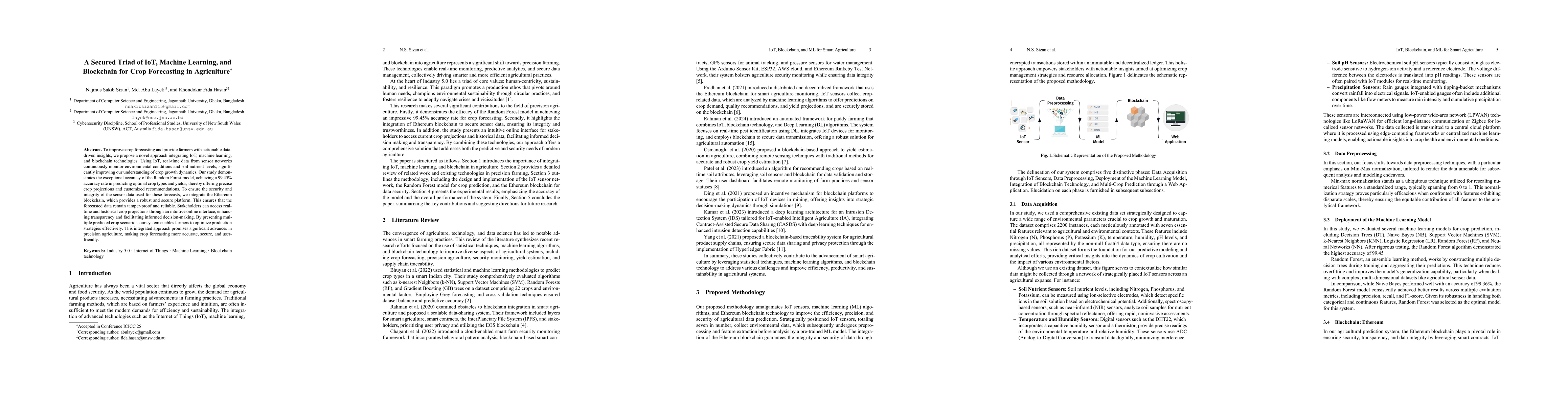 Thumbnail for A Secured Triad of IoT, Machine Learning, and Blockchain for Crop
  Forecasting in Agriculture