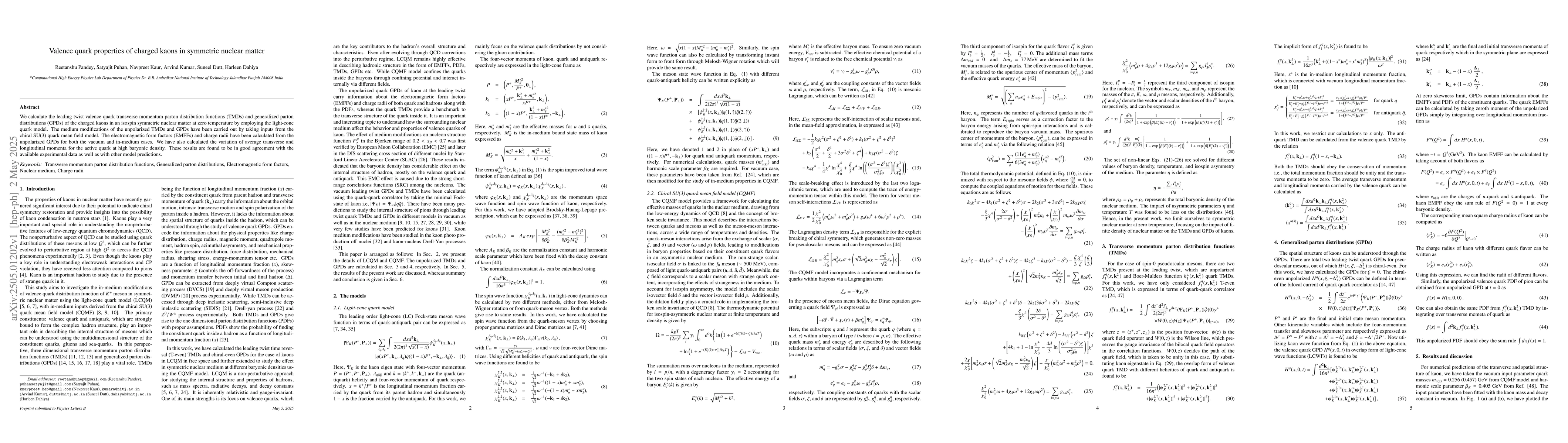 Thumbnail for Valence quark properties of charged kaons in symmetric nuclear matter