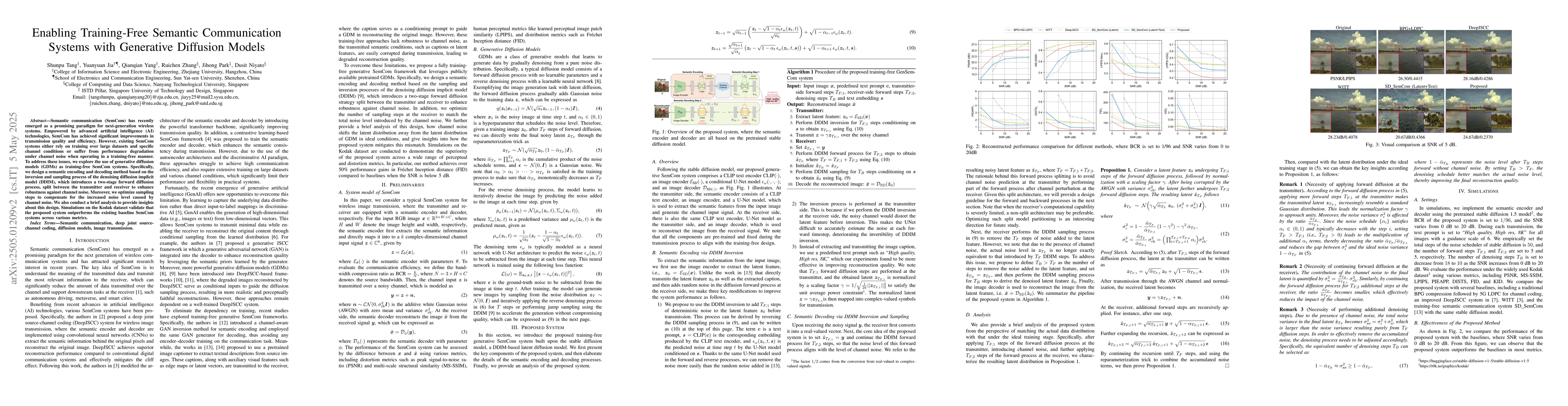 Thumbnail for Enabling Training-Free Semantic Communication Systems with Generative
  Diffusion Models