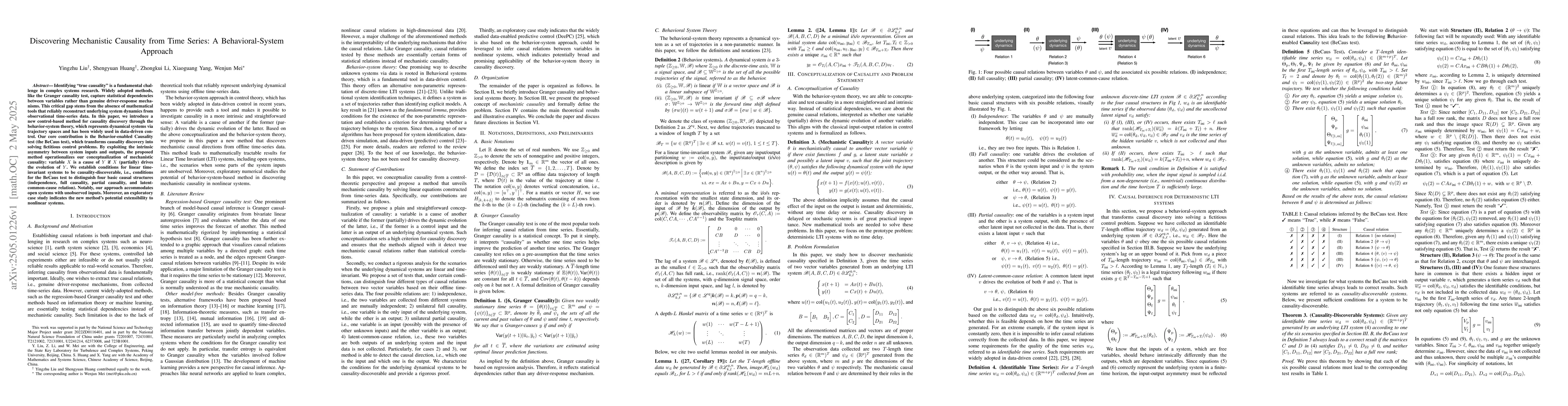 Thumbnail for Discovering Mechanistic Causality from Time Series: A Behavioral-System
  Approach