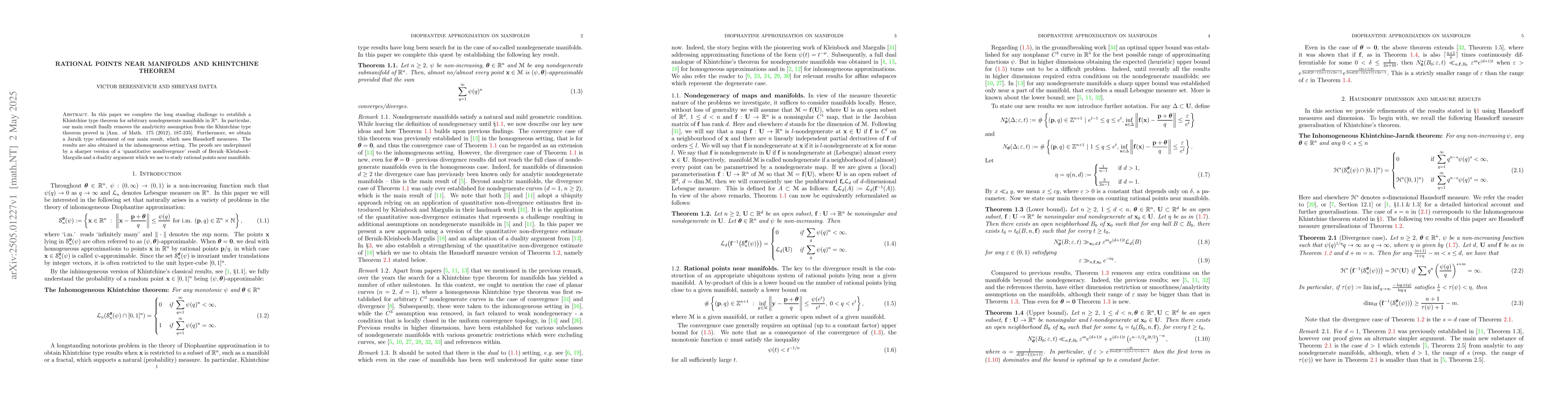 Thumbnail for Rational points near manifolds and Khintchine theorem