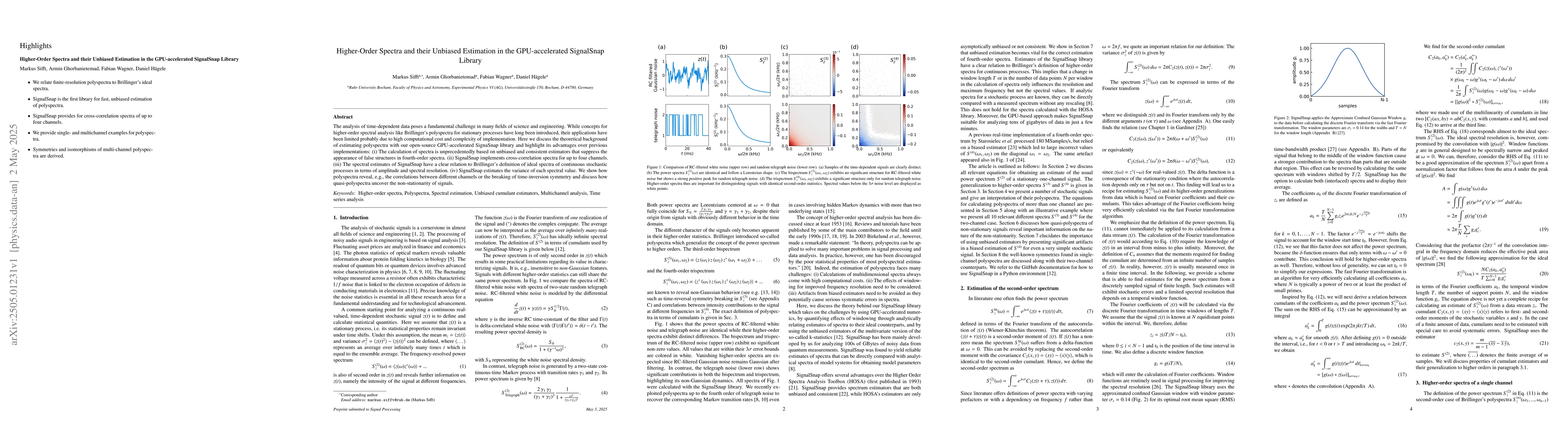 Thumbnail for Higher-Order Spectra and their Unbiased Estimation in the
  GPU-accelerated SignalSnap Library
