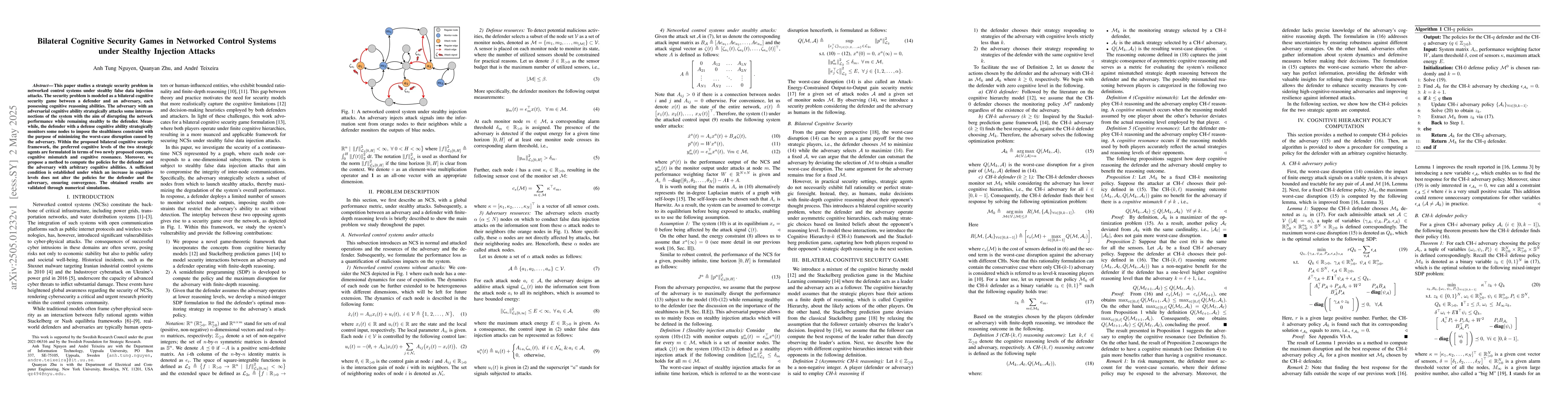 Thumbnail for Bilateral Cognitive Security Games in Networked Control Systems under
  Stealthy Injection Attacks
