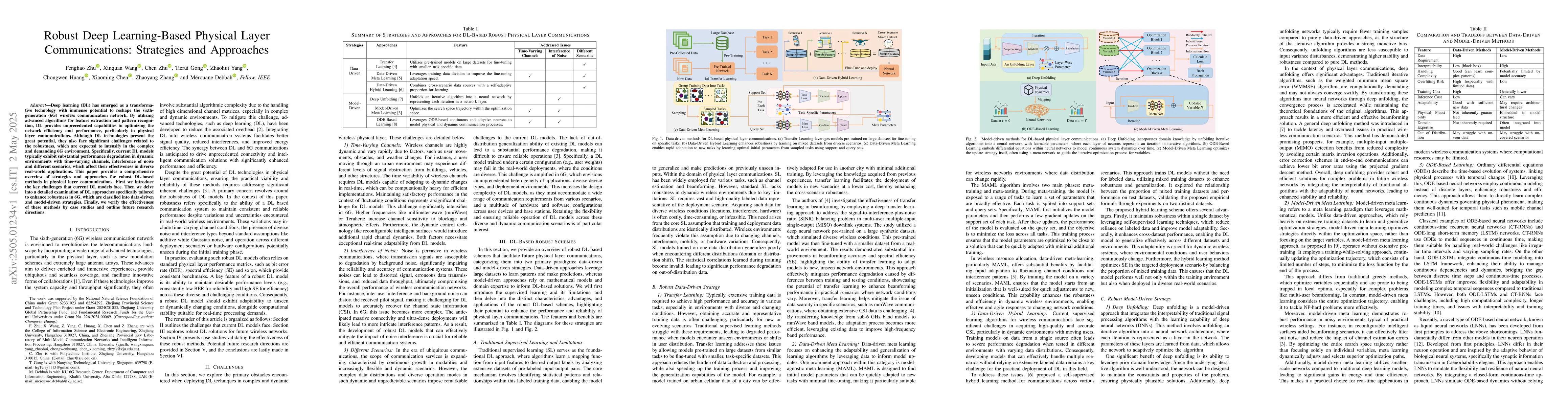 Thumbnail for Robust Deep Learning-Based Physical Layer Communications: Strategies and
  Approaches