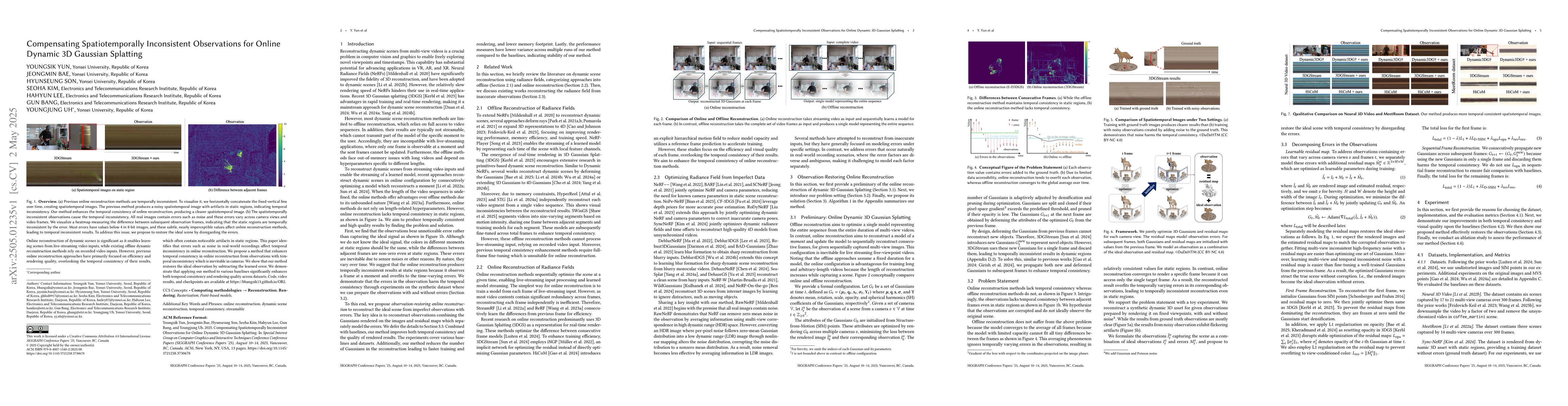 Thumbnail for Compensating Spatiotemporally Inconsistent Observations for Online
  Dynamic 3D Gaussian Splatting