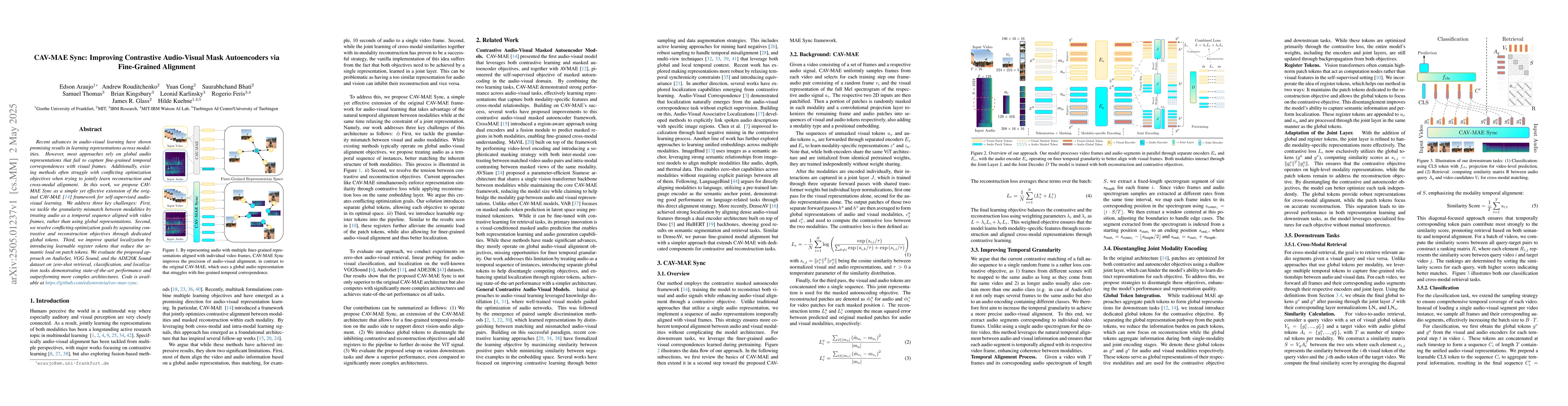 Thumbnail for CAV-MAE Sync: Improving Contrastive Audio-Visual Mask Autoencoders via
  Fine-Grained Alignment