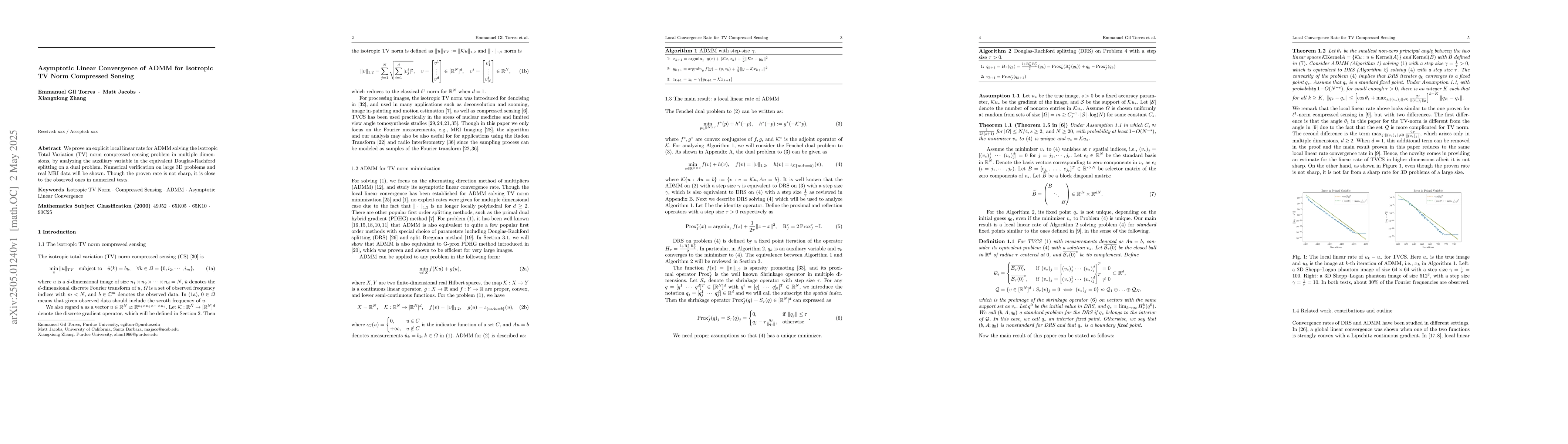 Thumbnail for Asymptotic Linear Convergence of ADMM for Isotropic TV Norm Compressed
  Sensing