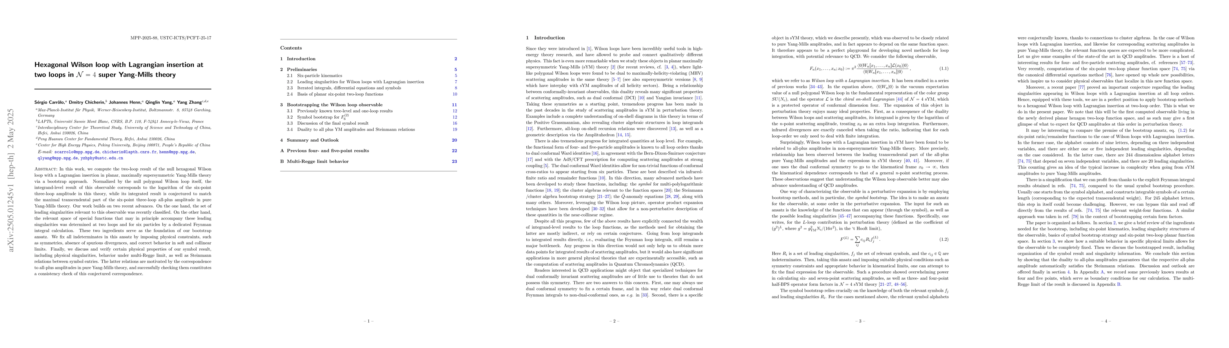Thumbnail for Hexagonal Wilson loop with Lagrangian insertion at two loops in
  $\mathcal{N}=4$ super Yang-Mills theory