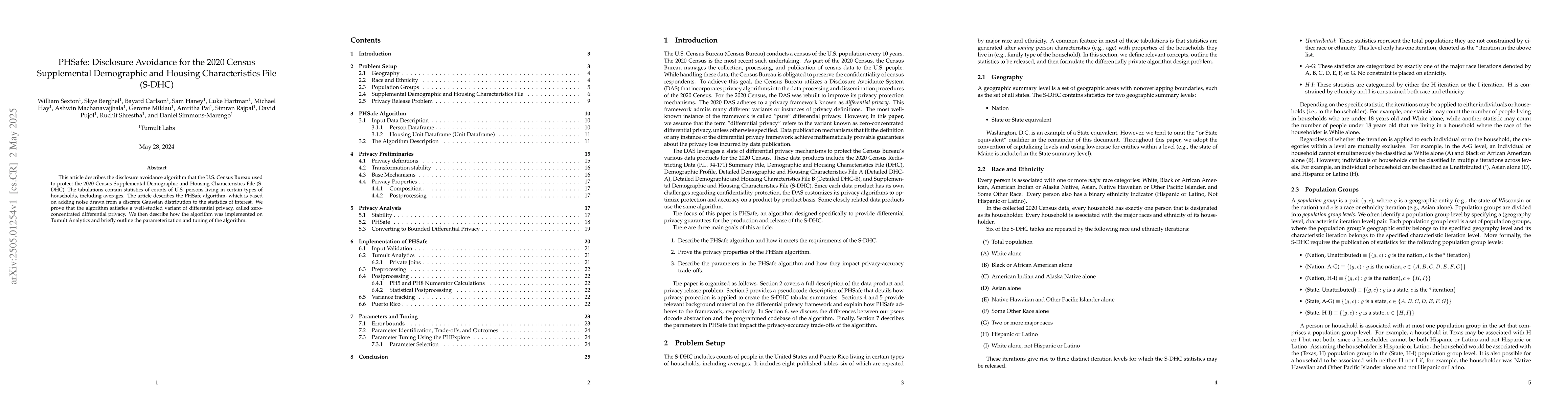 Thumbnail for PHSafe: Disclosure Avoidance for the 2020 Census Supplemental
  Demographic and Housing Characteristics File (S-DHC)