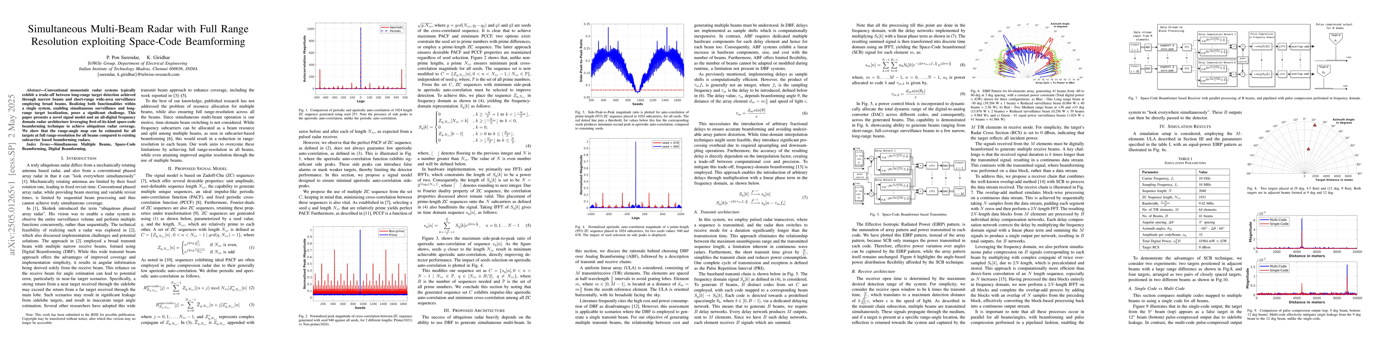 Thumbnail for Simultaneous Multi-Beam Radar with Full Range Resolution exploiting
  Space-Code Beamforming