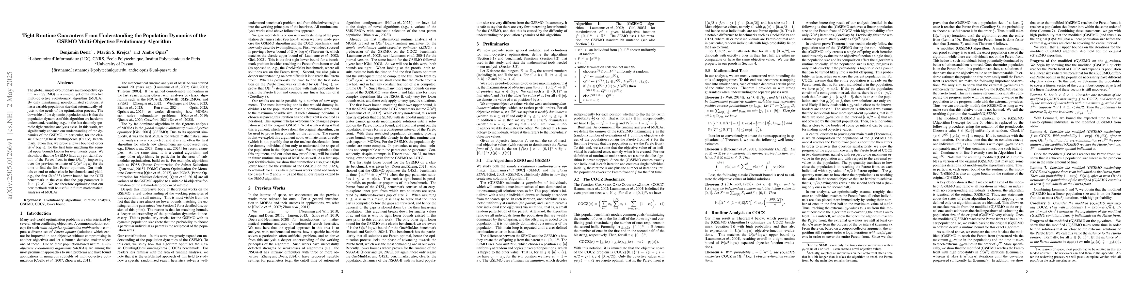 Thumbnail for Tight Runtime Guarantees From Understanding the Population Dynamics of
  the GSEMO Multi-Objective Evolutionary Algorithm