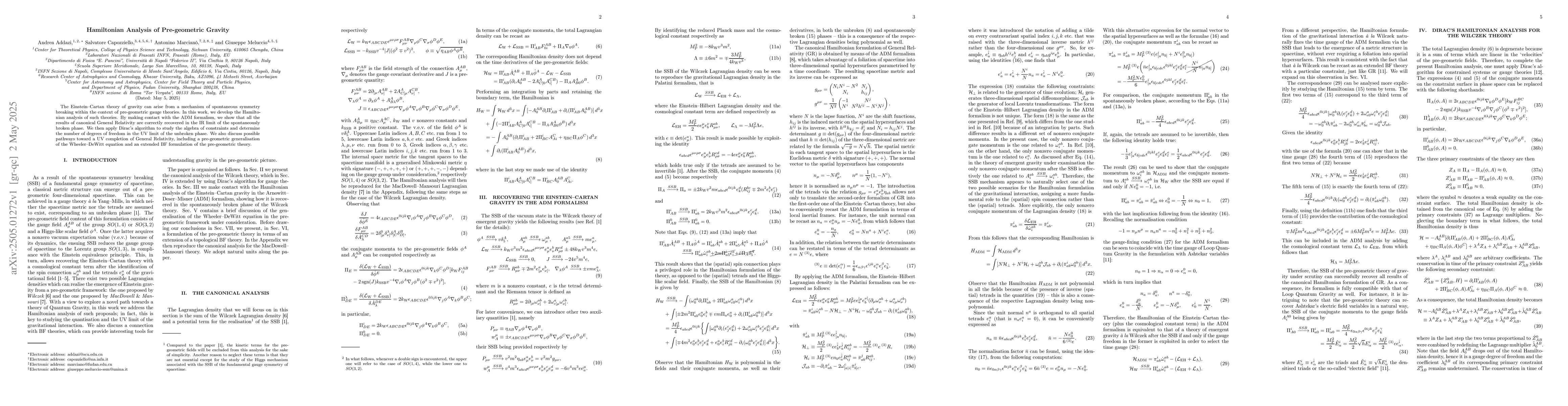 Thumbnail for Hamiltonian Analysis of Pre-geometric Gravity