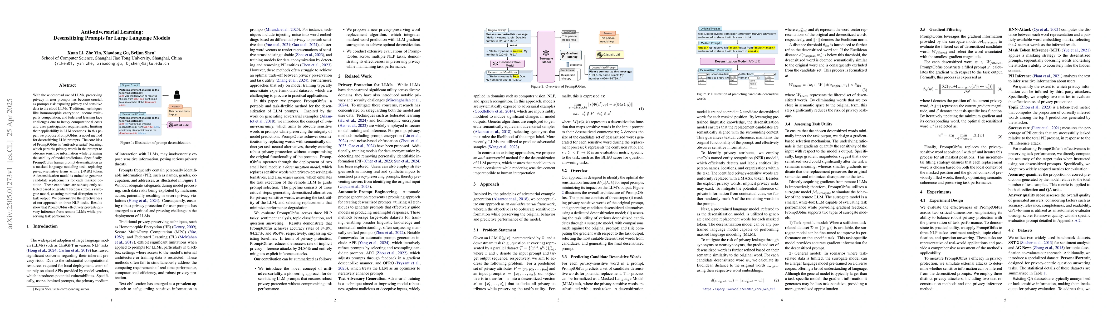 Thumbnail for Anti-adversarial Learning: Desensitizing Prompts for Large Language
  Models